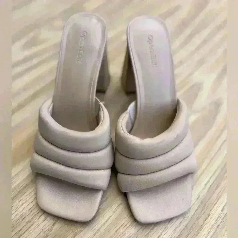 Open Edit Sheena Sandal Chunky Heel Square Toe Taupe‎ Nude Size 8.5